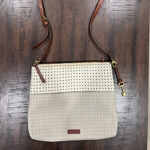 Fossil Cream and Grey Crossbody Bag with Dotted Design